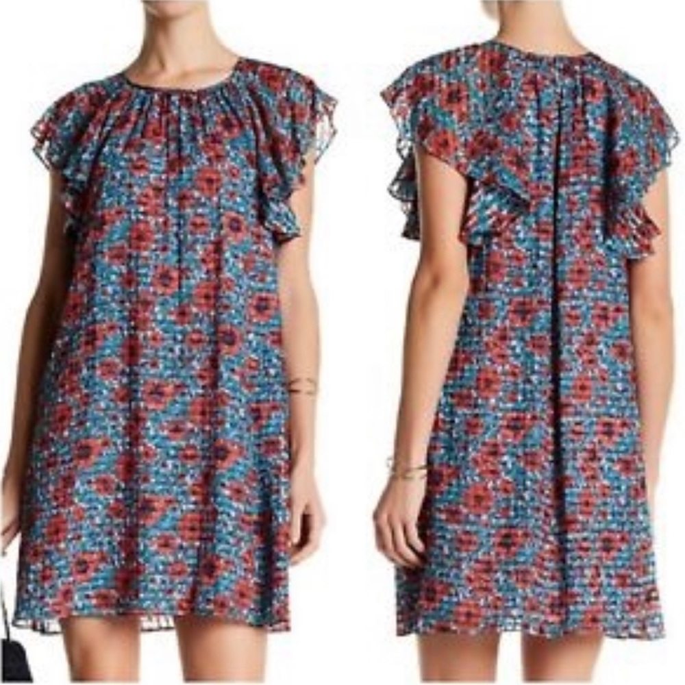 NWOT$298 Rebecca Taylor Lindsay silk floral ruffle shift dress size 6